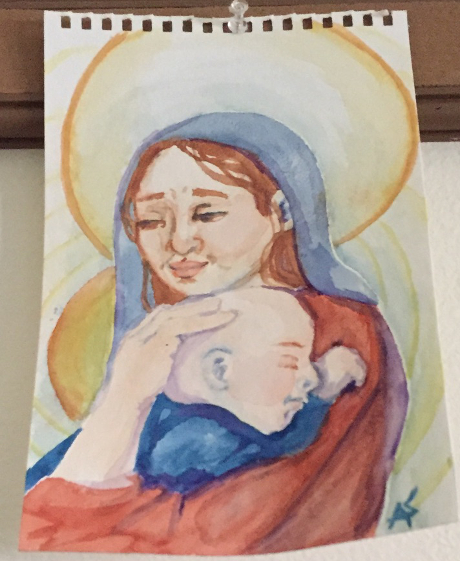 Water color of Madonna and Child