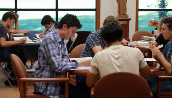 Students study at tables