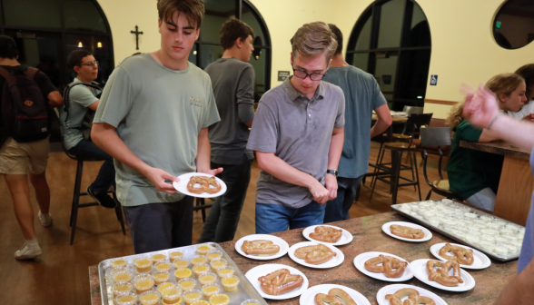 Students take pretzels