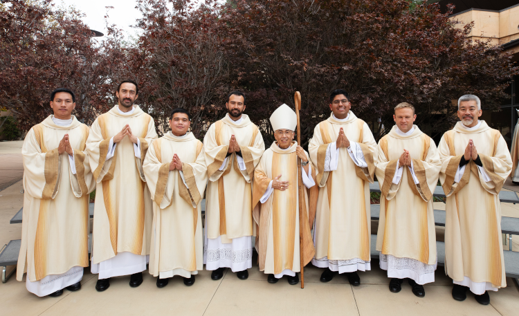 Bishop Nunes with the seven newly ordained deacons | Reese Cuevas/Archdiocese of Los Angeles