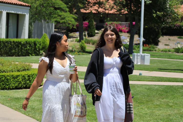 Students walk across campus