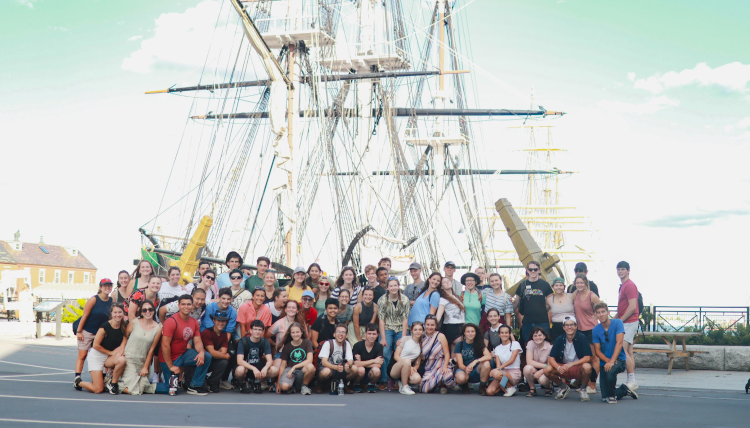 Students in front of the USS Constitution