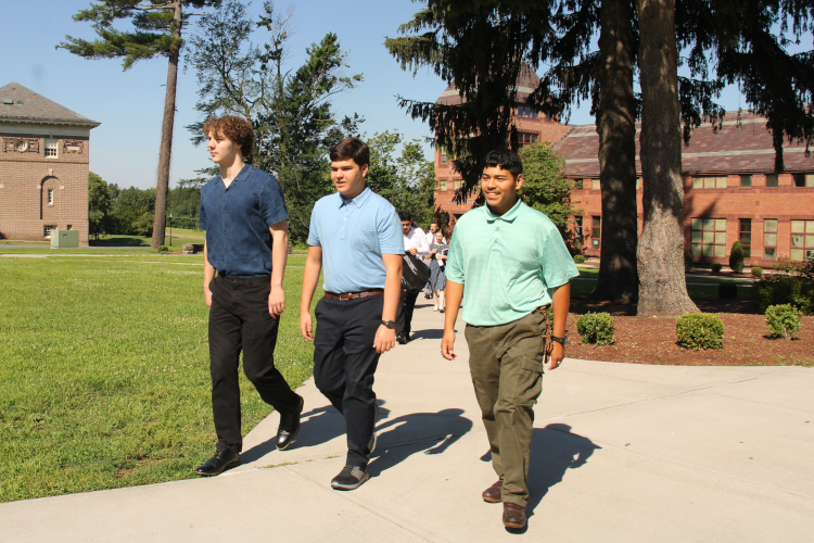 Students walk across campus