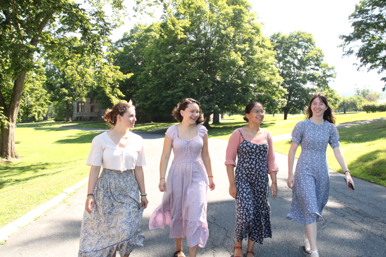 Students walk across campus