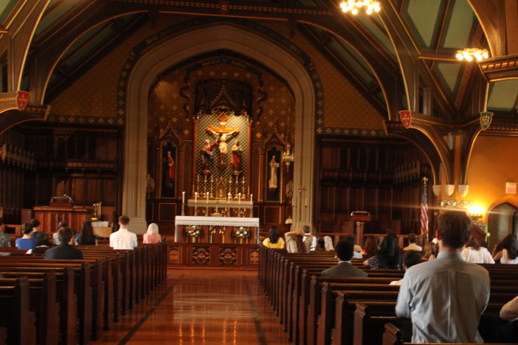 Students pray the Rosary