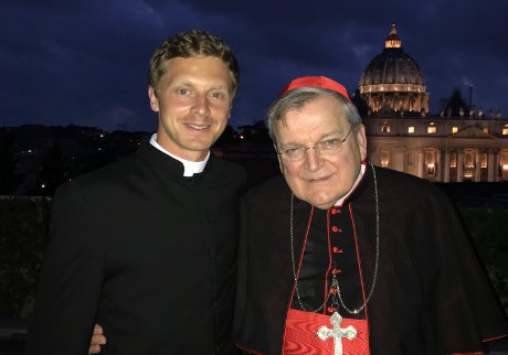 Michael Masteller (’13) with His Eminence Raymond Cardinal Burke, patron of the Sovereign Military Order of Malta