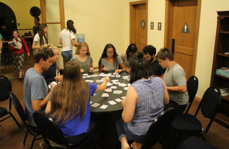 Students play cards