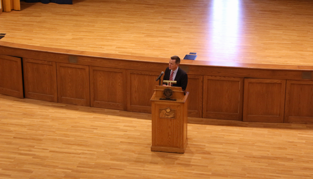 Jon Daly addresses the students