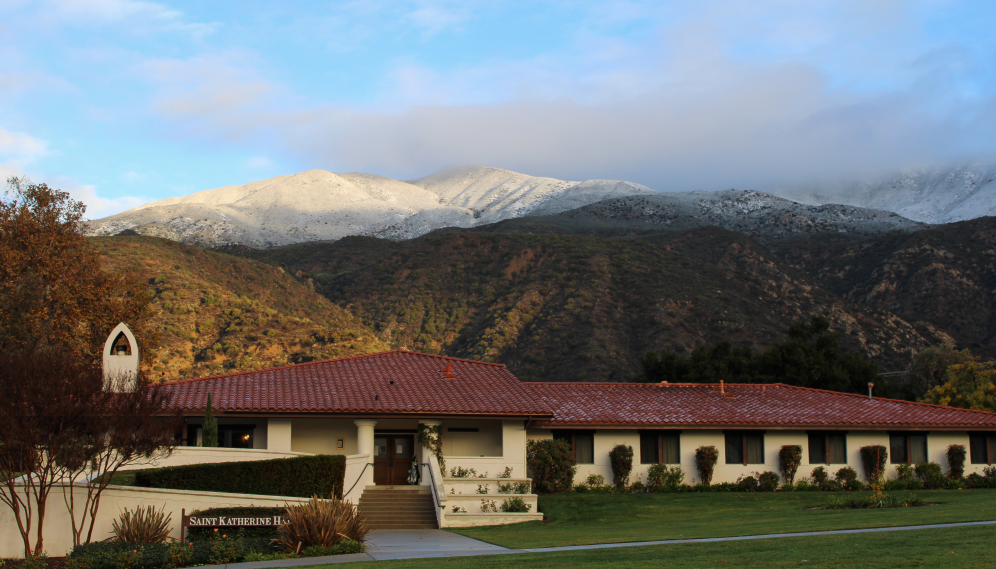 Snow on the mountains over St. Katherine Hall