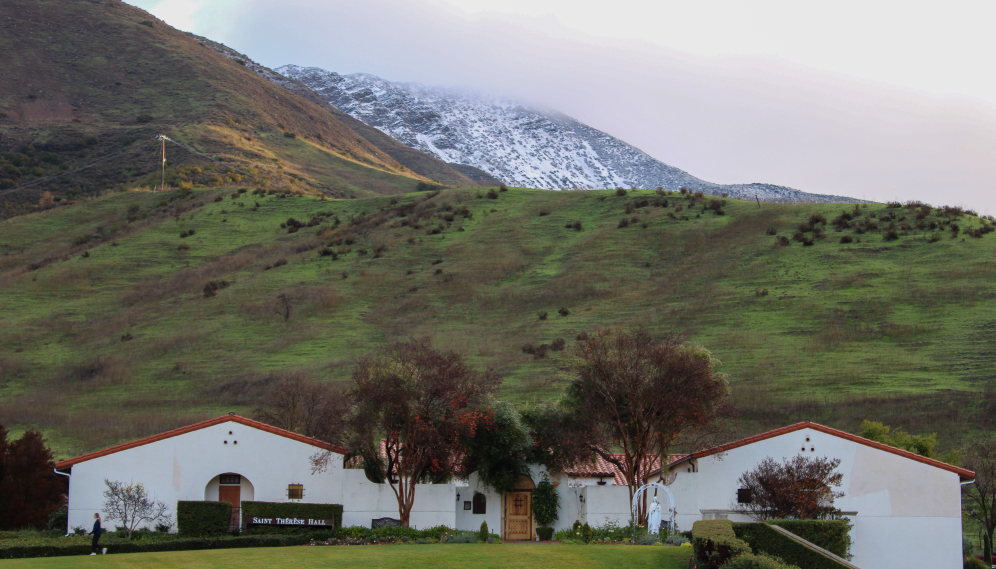 Snow on the mountains over St. Therese Hall