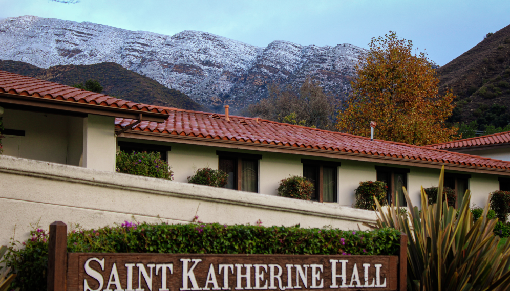 Snow on the mountains over St. Katherine Hall