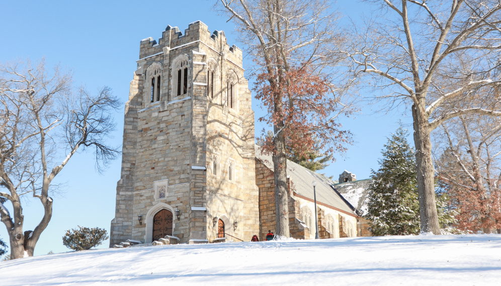 Another view of the snow-covered Chapel and grounds