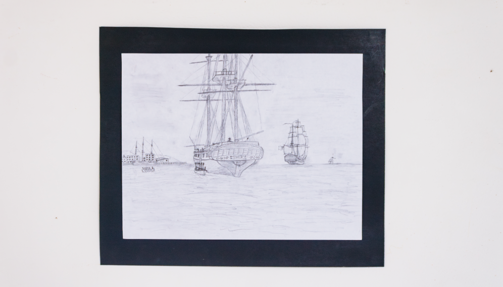 Pencil drawing of ships