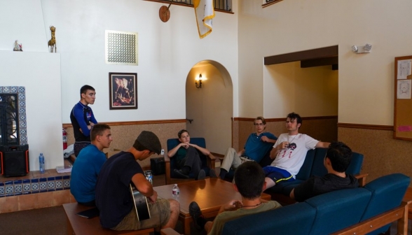 Students talking in the common room of Peter and Paul's