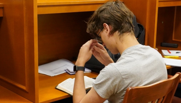 Close-up of a student at a study desk