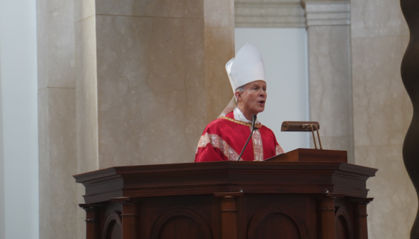 His Excellency delivers a homily from the pulpit