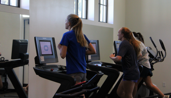 Three students on the treadmills