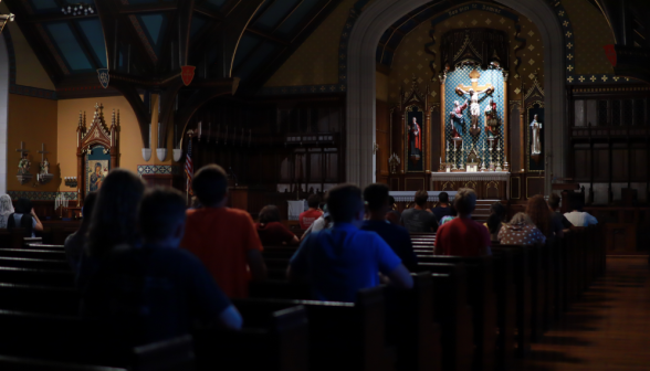Students pray the Rosary in the Chapel