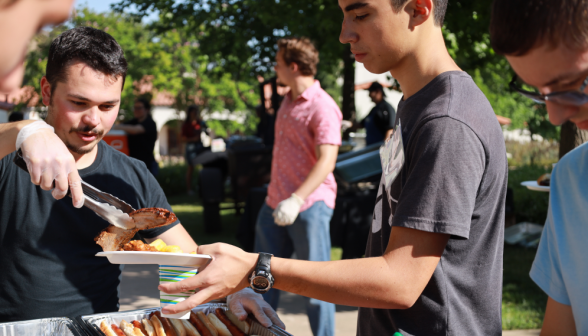 A student receives food