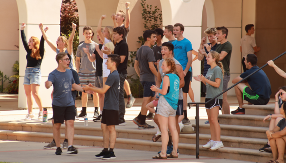 Students cheer on the Chapel steps