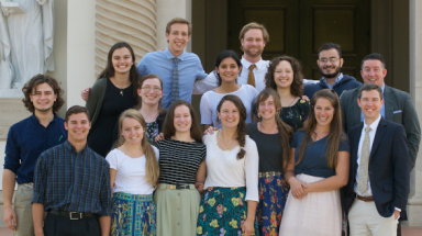 Students on Steps of Our Lady of the Most Holy Trinity Chapel