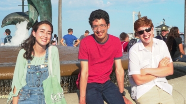 Three students on a Santa Barbara bench