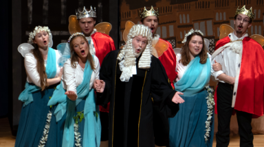 The Chancellor, in Court robes and wig, united with his fairy wife and accompanied by other fairies and the Peers