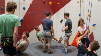 Students at climbing wall