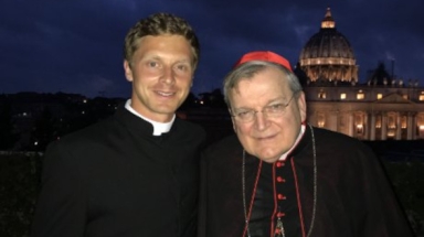 Michael Masteller (’13) with His Eminence Raymond Cardinal Burke, patron of the Sovereign Military Order of Malta
