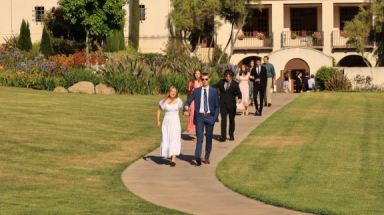 Students walk to banquet