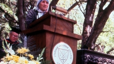 Bl. Mother Teresa at Lectern - 1982